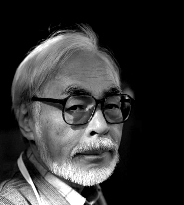 un ritratto in bianco e nero di hayao miyazaki - nerdface