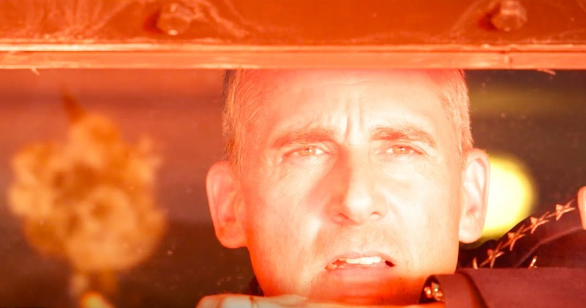 steve carell osserva un fungo atomico dal vetro di un bunker - nerdface