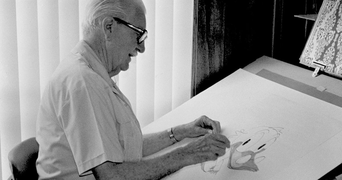 carl barks disegna paperino al suo tavolo di lavoro - nerdface