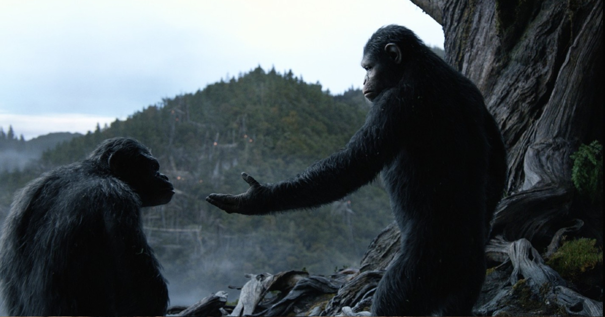 cesare tende la mano all'orango suo amico in apes revolution - nerdface