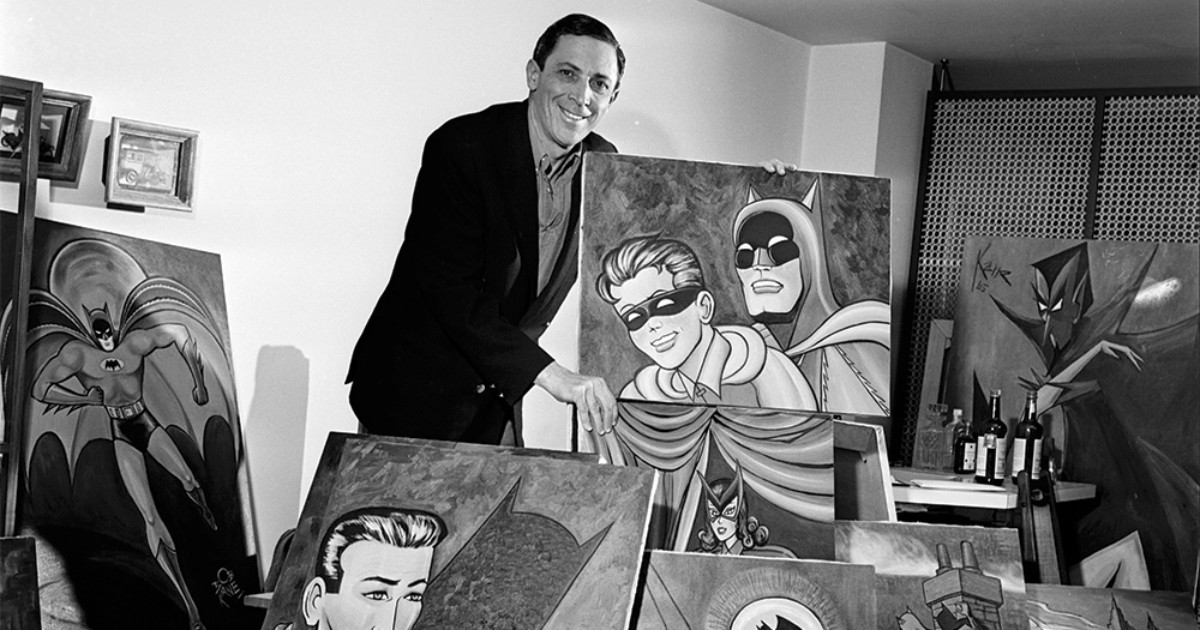 bob kane con una sua tavola di batman e robin - nerdface