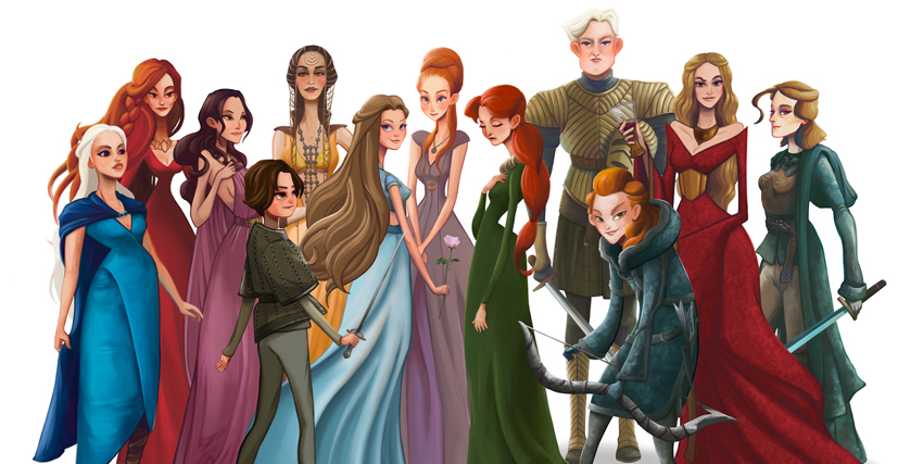 i personaggi femminili di game of thrones in un'llustrazione - nerdface