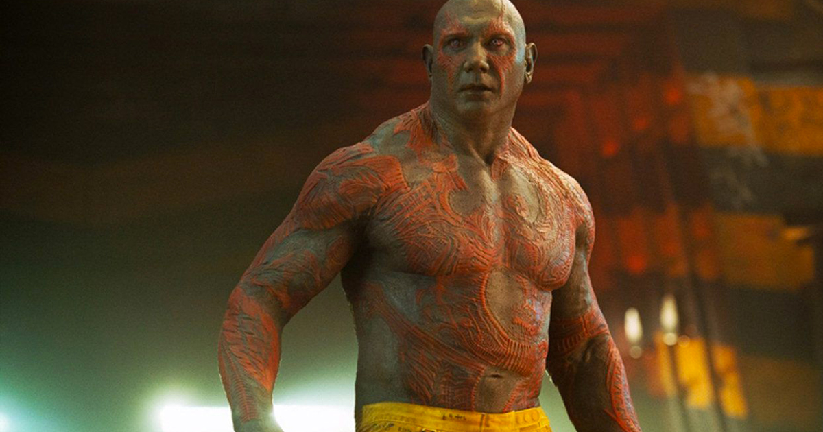 primo piano di dave bautista nei panni di drax - nerdface