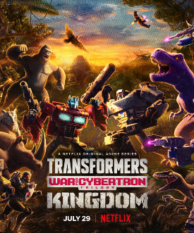 il poster ufficiale di transformers war for cybertron kingdom mostra le quattro fazioni in lotta, autobot, decepticon, maximal e predacon - nerdface