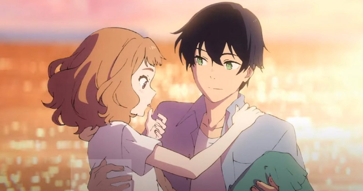 il ragazzo tiene in braccio la ragazza, sullo sfondo di un romantico tramonto - nerdface