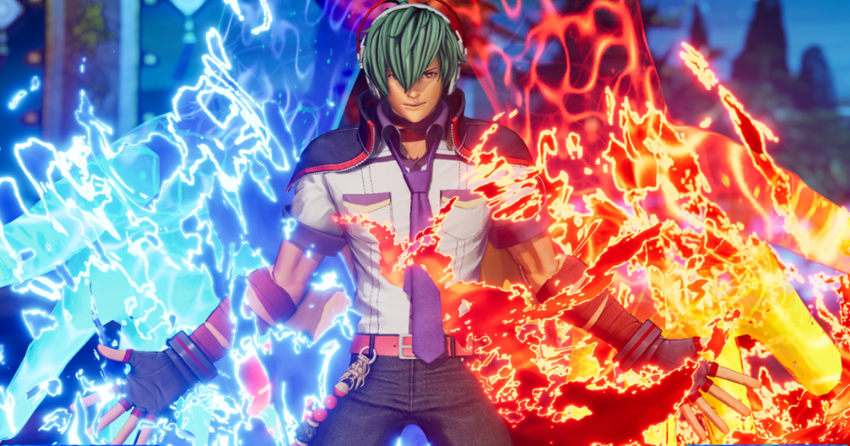 Un personaggio di The King of Fighters XV ha un'aura rossa in una mano e blu nell'altra - nerdface