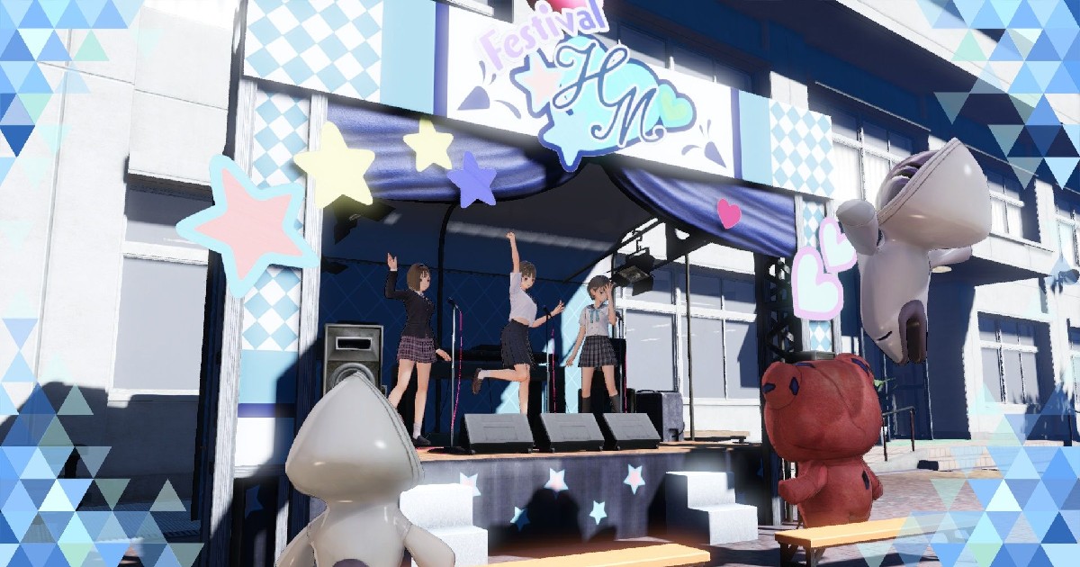 Tre ragazze di Blue Reflection: Second Light si esibiscono su un palco - nerdface