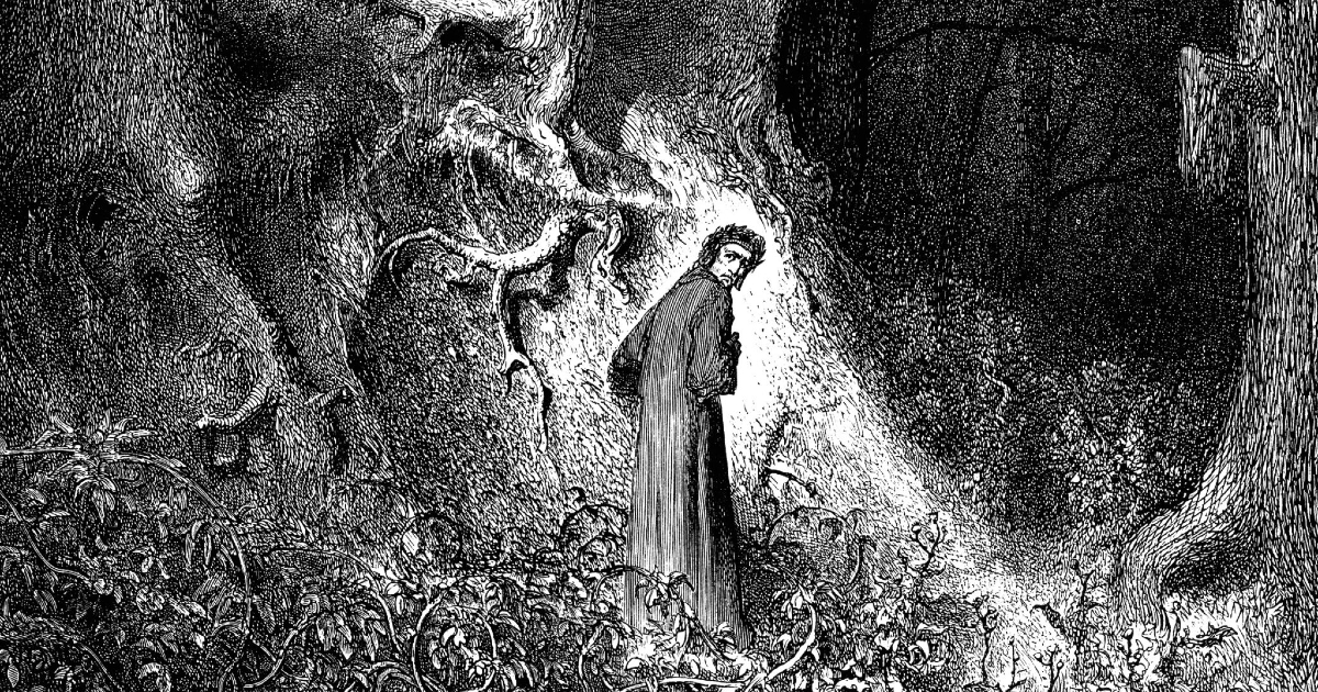 dante alighieri rappresentato da gustave doré mentre entra nella celebre selva oscura - nerdface