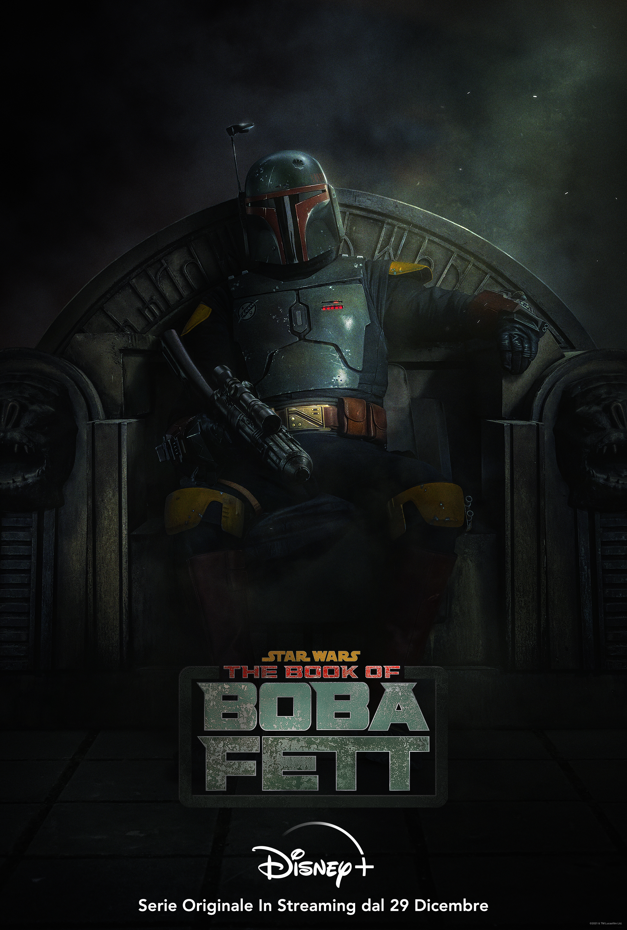 la key art di the book of boba fett mostra il protagonista seduto comodamente su un trono - nerdface