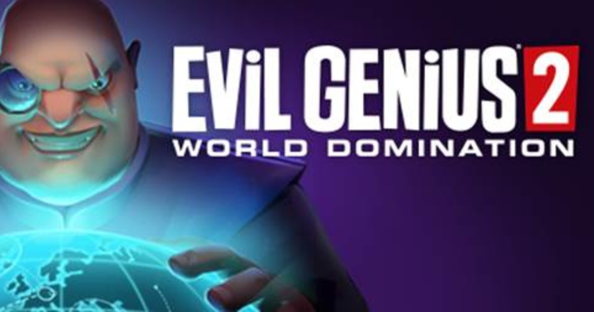 Evil Genius con in mano un mondo su sfondo blu, ghigna pronto per la conquista