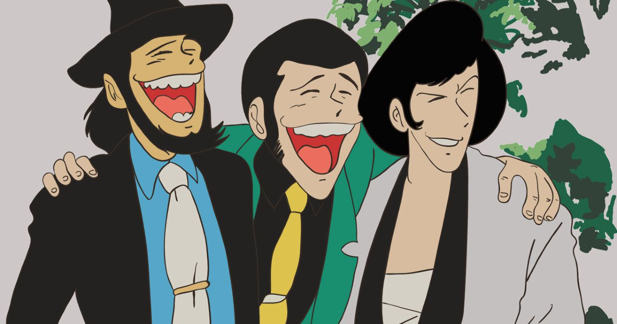 lupin III, jigen e goemon sono abbracciati e ridono di cuore - nerdface