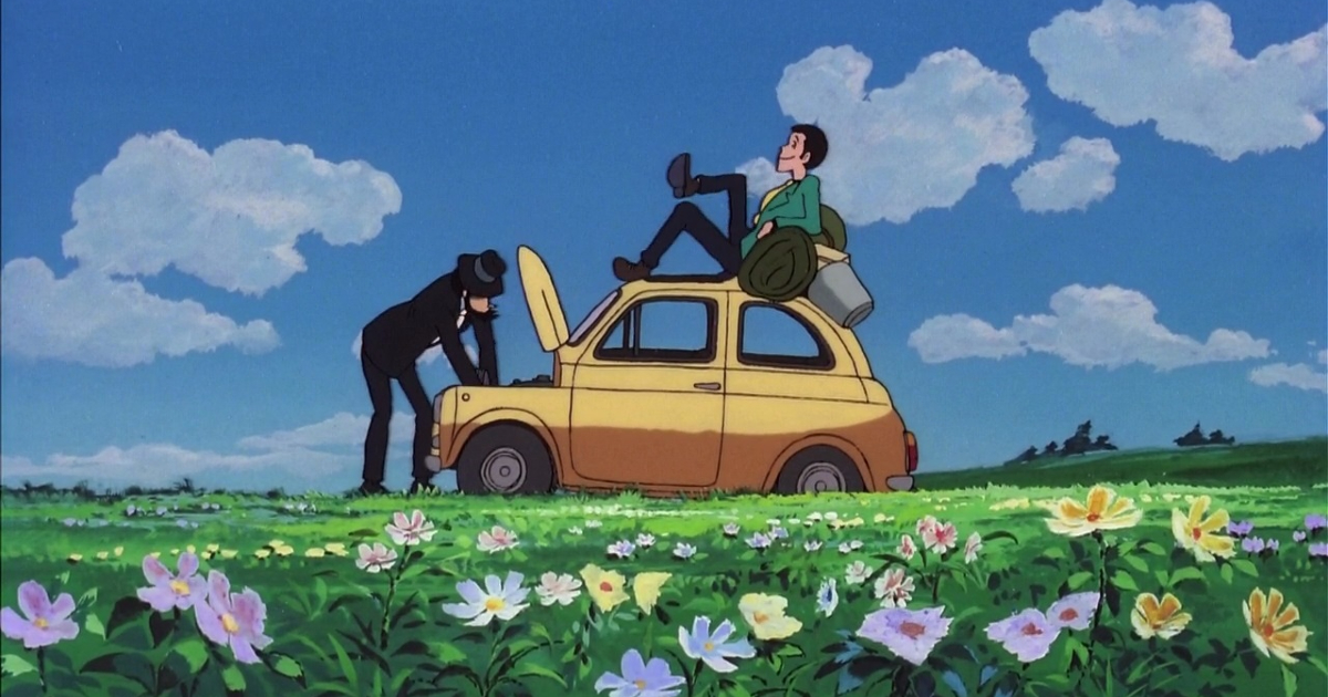 jigen ripara una 500 sul cui tetto è seduto lupin - nerdface