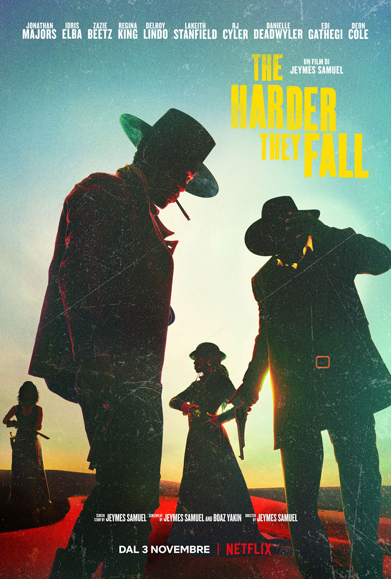 la key art di the harder they fall mostra diversi cowboy col cappellone - nerdface