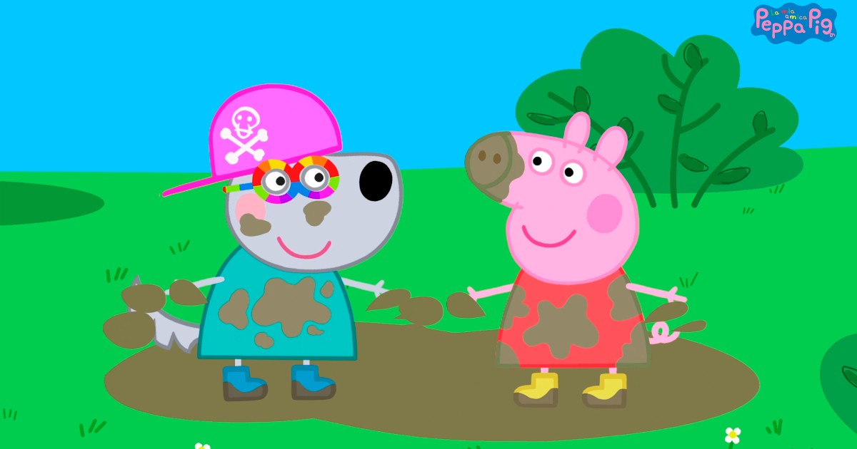 Peppa pig gioca nel fango con un suo amico - nerdface