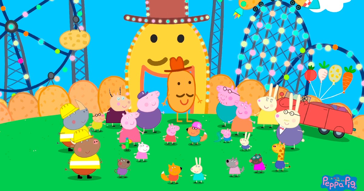 Peppa pig con altri bambini al parco giochi - nerdface