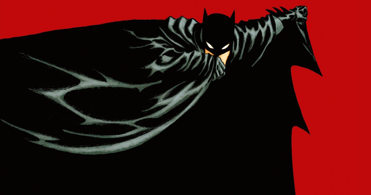 un disegno di batman che si copre col mantello su uno sfondo rosso - nerdface