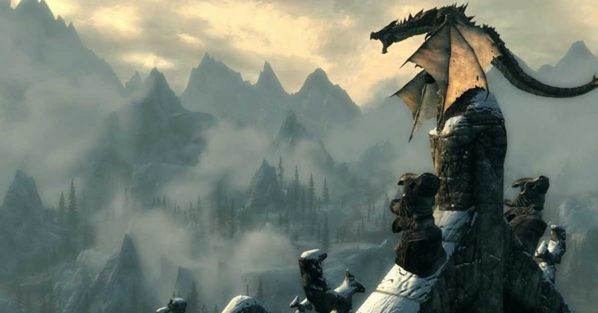 il drago di skyrim è appollaiato su una guglia - nerdface