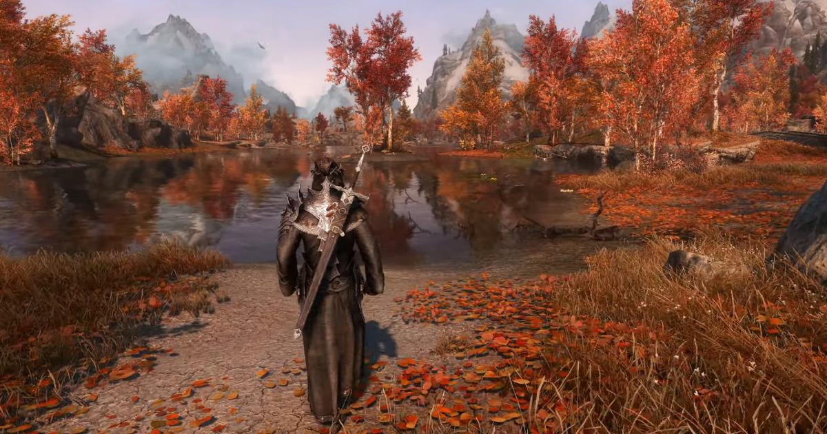 il protagonista cammina in un bosco rosso per l'autunno - nerdface