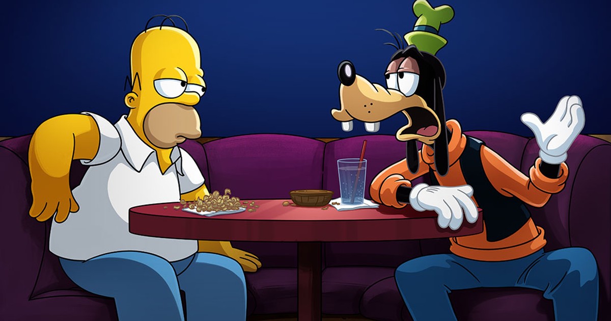 Homer Simpson parla a un tavolo con Pluto - nerdface