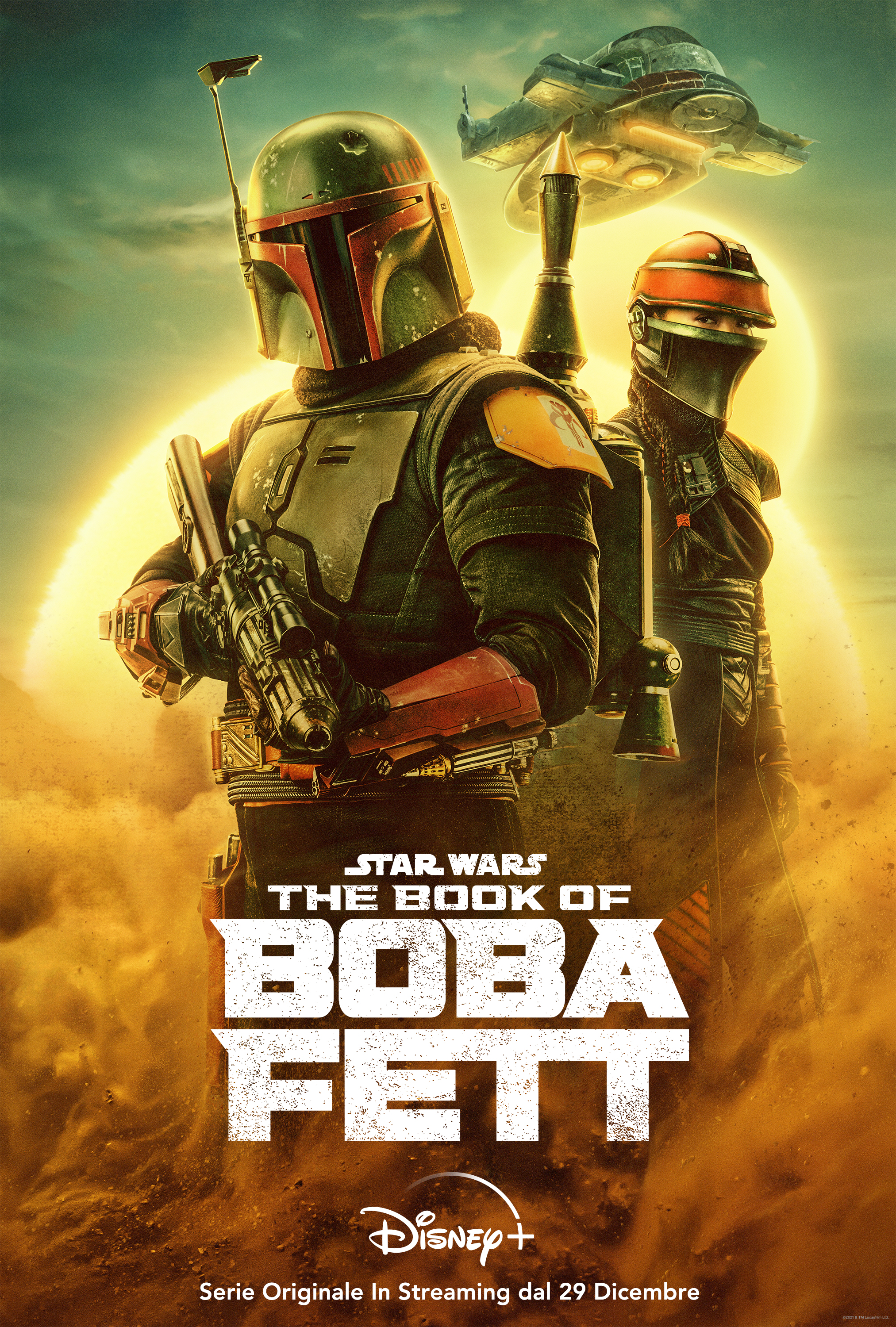 la nuova key art di the book of boba fett mostra il protagonista e la cacciatrice di taglie sua alleata - nerdface