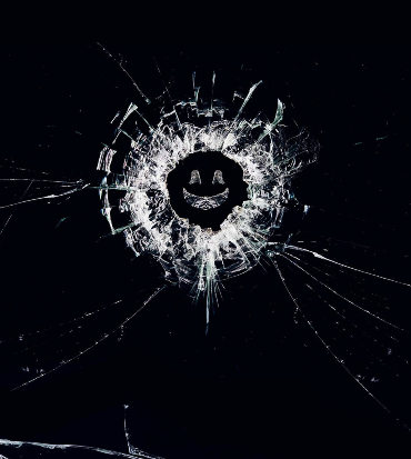 uno smile formato dalle incrinature di un vetro è il simbolo di black mirror - nerdface