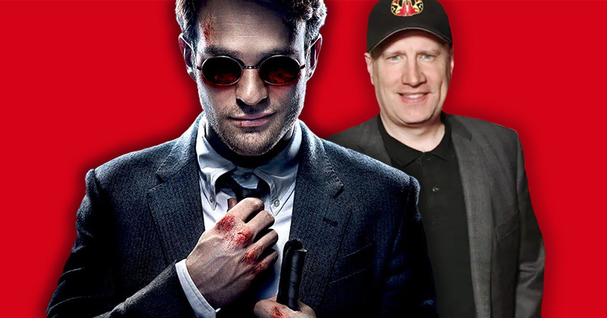 Charlie Cox e Kevin Feige su sfondo rosso - nerdface