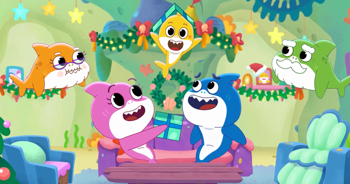 la famiglia di baby shark celebra il natale nello special su Cartoonito - nerdface