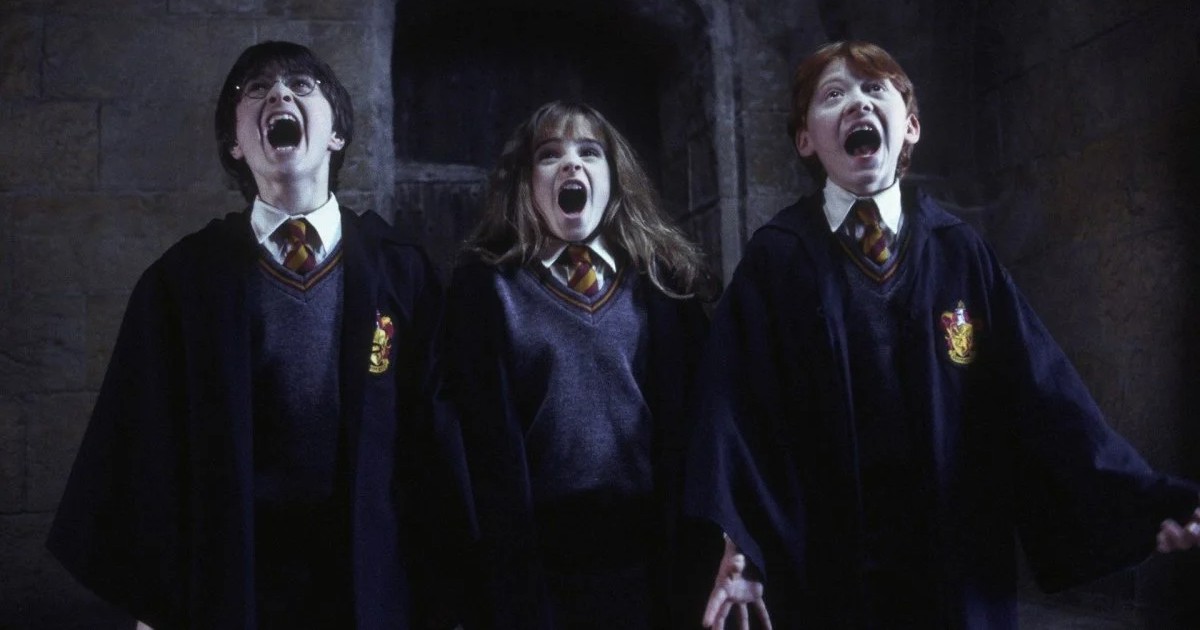 Harry, Ron e Hermione urlano spaventati - nerdface