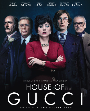 tutto il cast in posa nel poster di house of gucci - nerdface