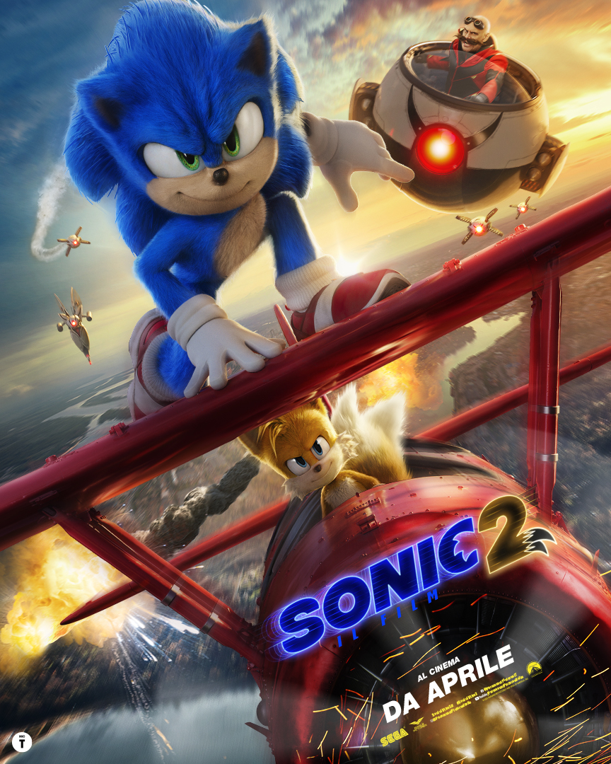 neòl poster ufficial sonic cavalca un biplano rosso - nerdface