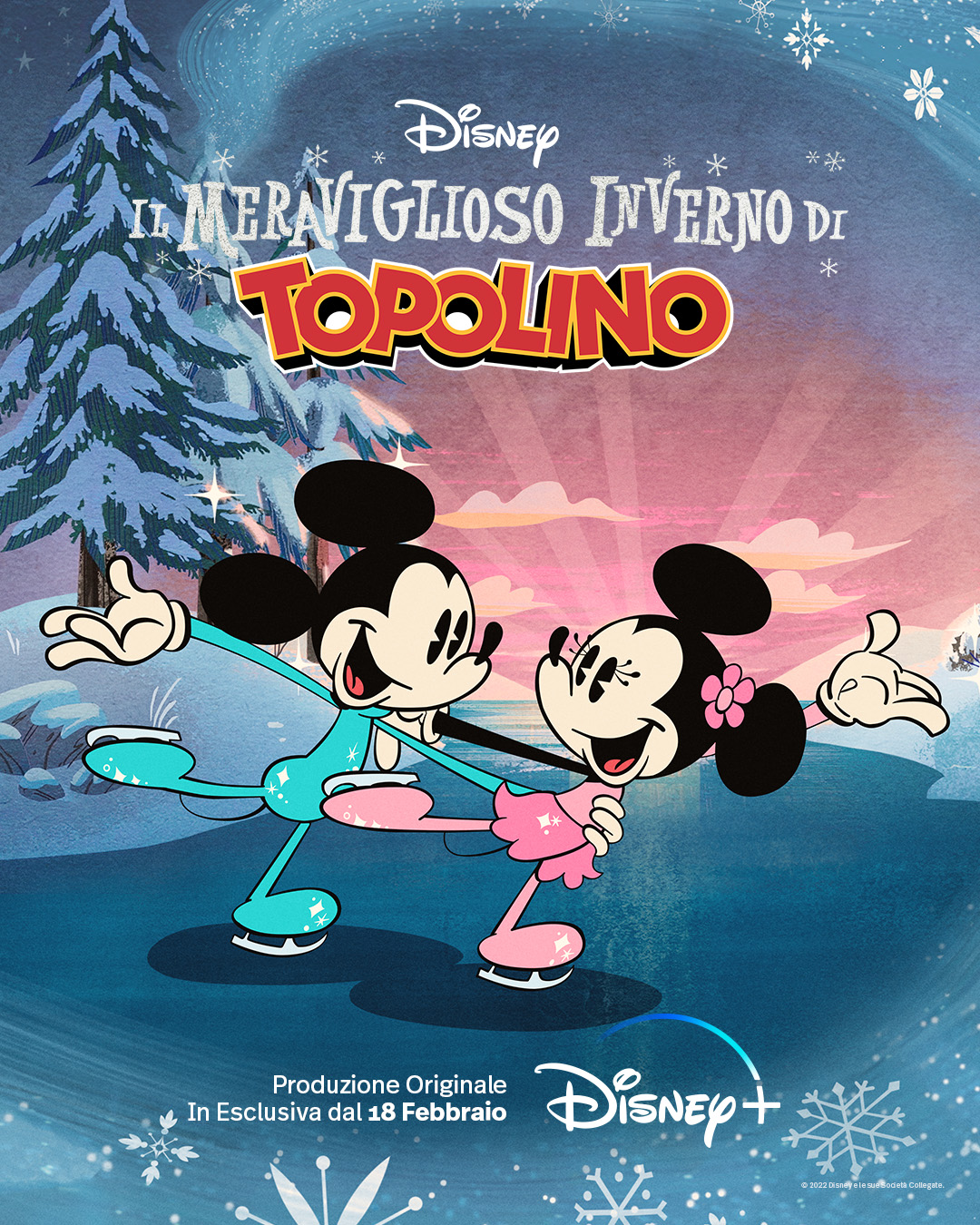 topolino e minnie pattinano sul ghiaccio nel poster de Il Meraviglioso Inverno di Topolino - nerdface