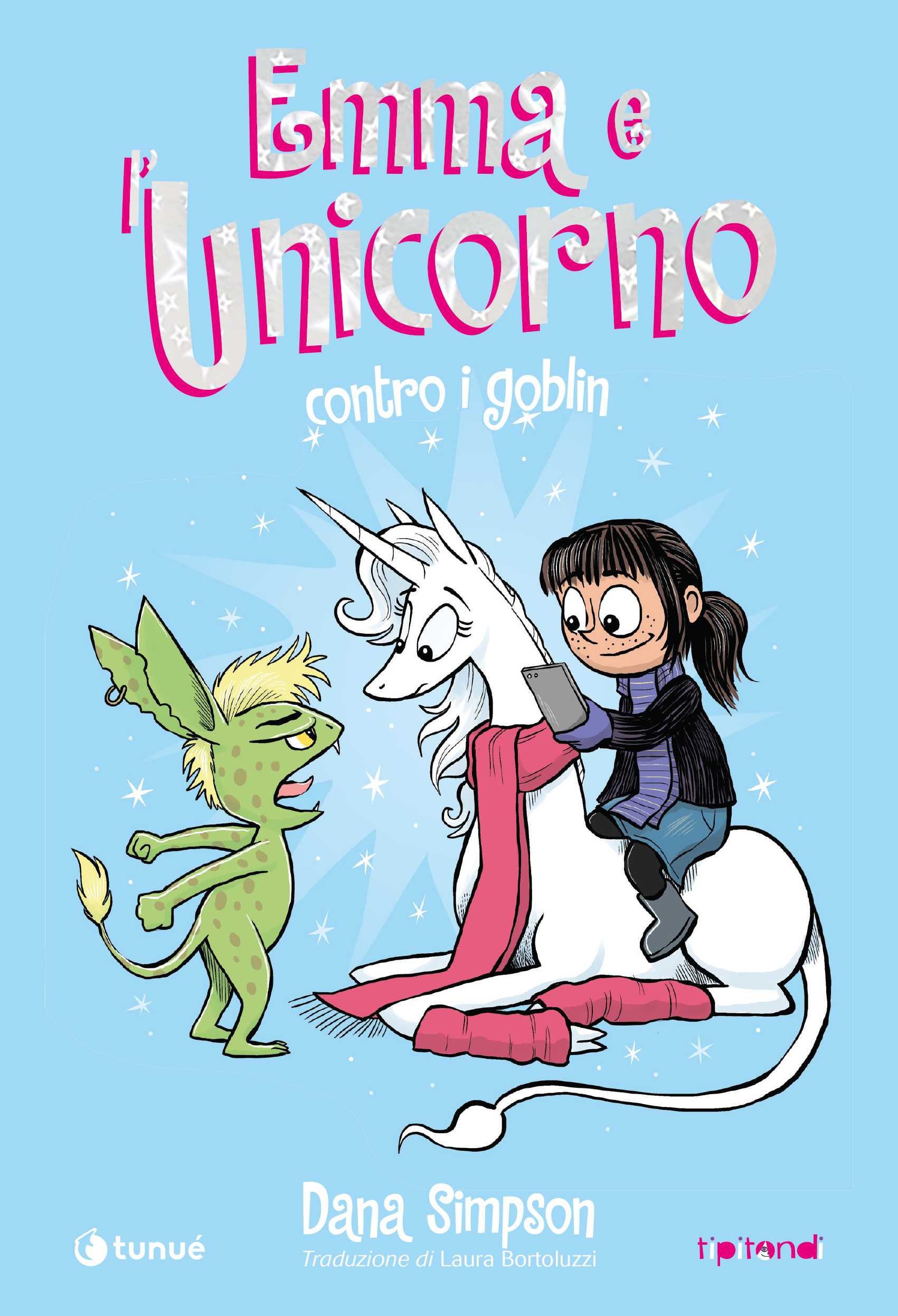 emma cavalca l'unicorno e discute con un goblin - nerdface