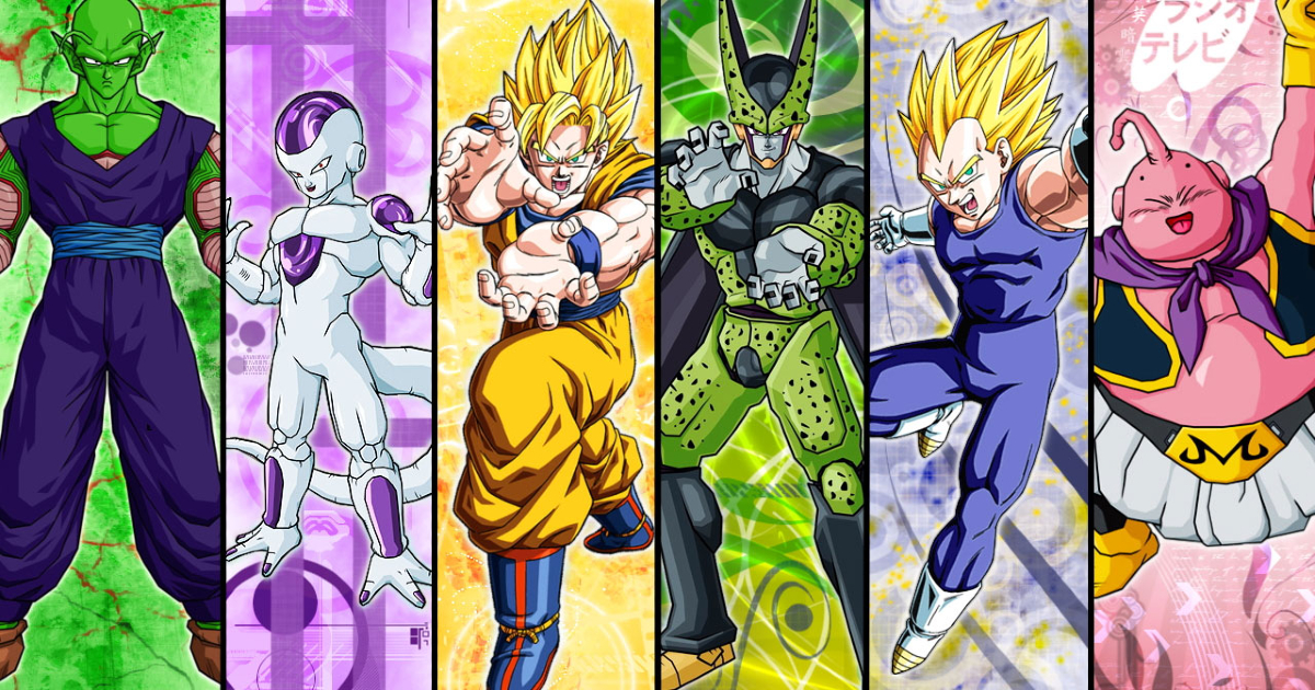 piccolo, freezer, goku sayian, celle, vegeta sayian e majin bu tutti insieme in dragon ball z - nerdface