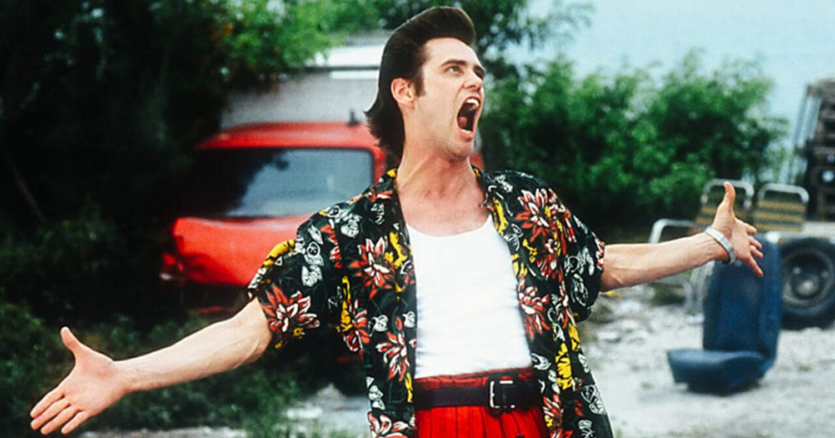 jim carrey in una delle sue posi folli in ace ventura - nerdface