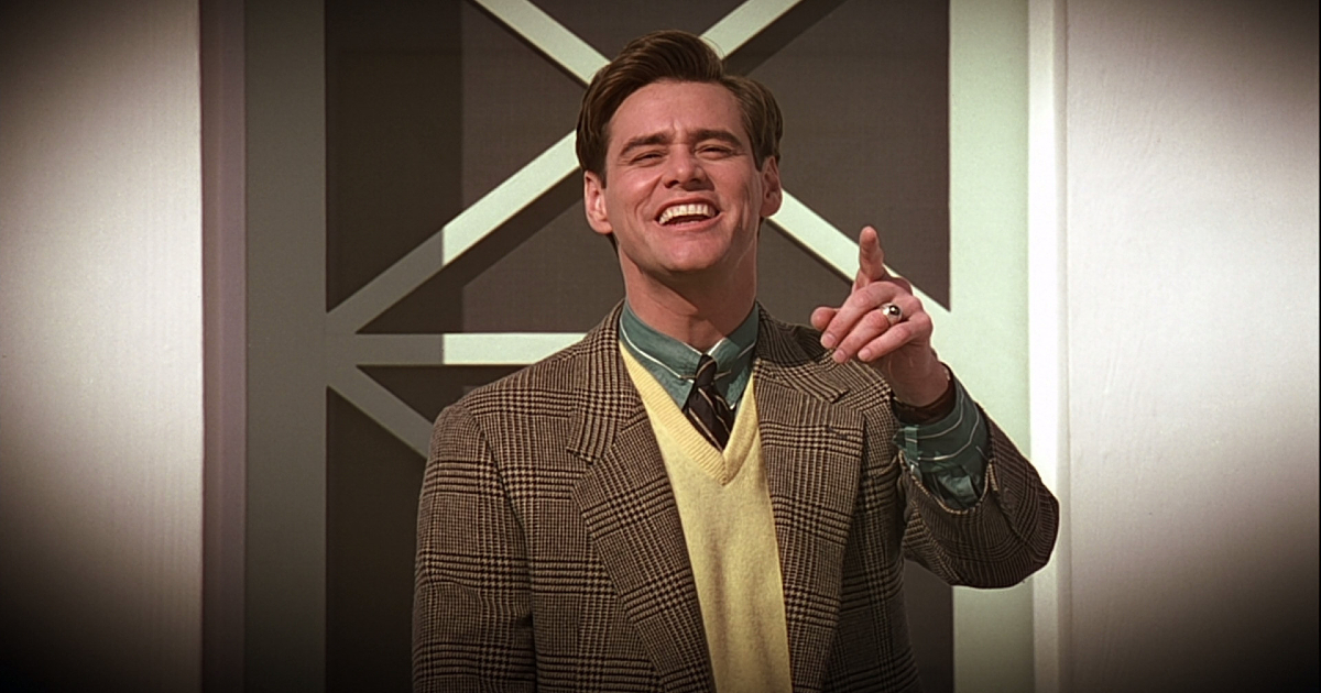 jim carrey indica qualcuno appena uscito di casa in truman show - nerdface