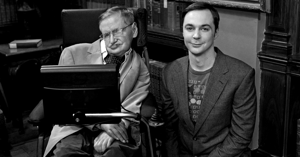 stephen hawking accanto a sheldon cooper in the big bang theory - nerdface