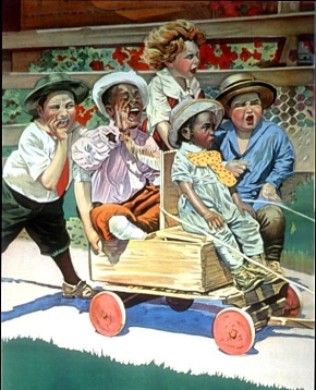 un poster disegnato con le simpatiche canaglie sopra un carretto di legno - nerdface