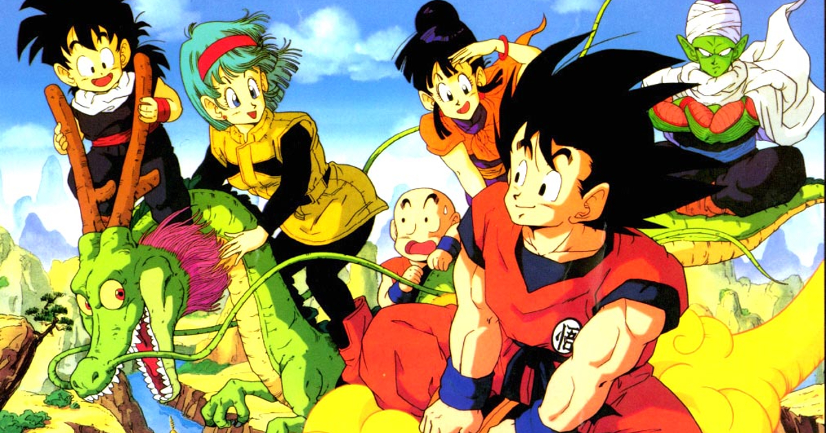 goku è adulto e cavalca la sua nuvola d'oro insieme al drago e ai suoi amici di dragon ball - nerdface