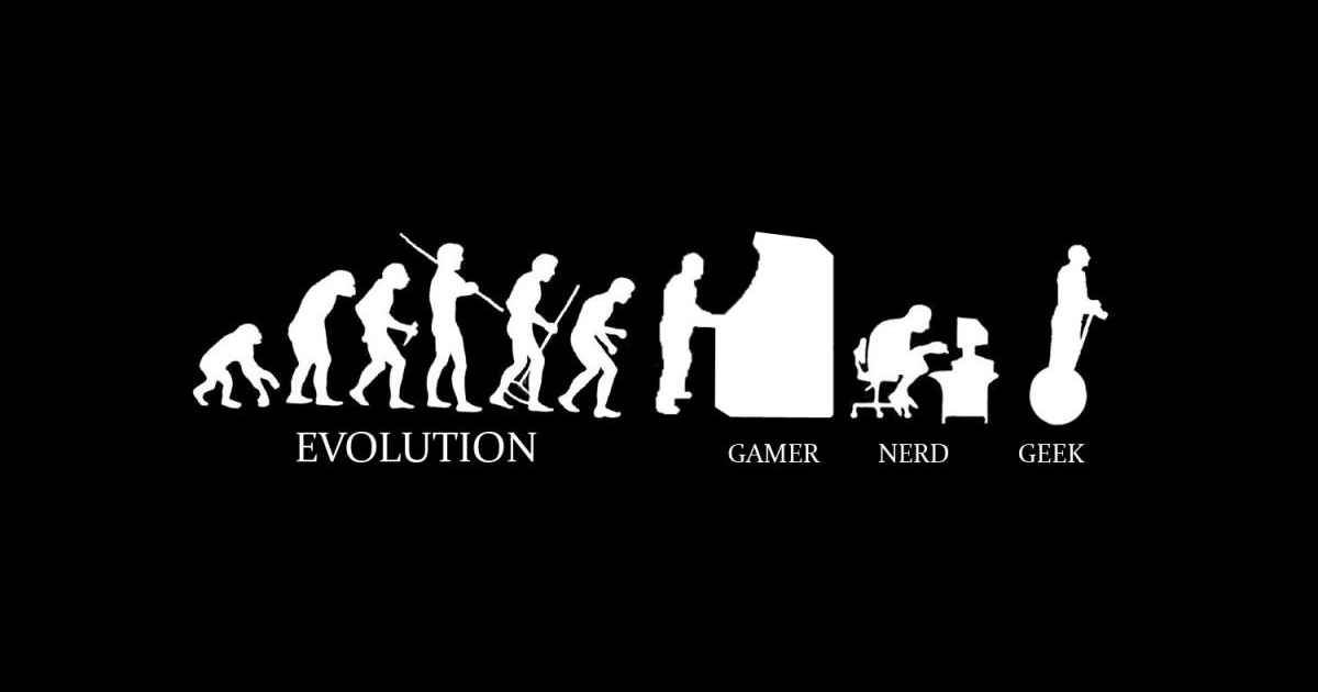 il celebre meme dell'evoluzione umana, che porta fino ai videogiocatori, ai nerd e ai geek - nerdface