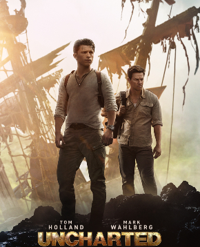 tom holland e mark wahlberg sono in piedi davanti a due galeoni nel poster ufficiale di uncharted - nerdface