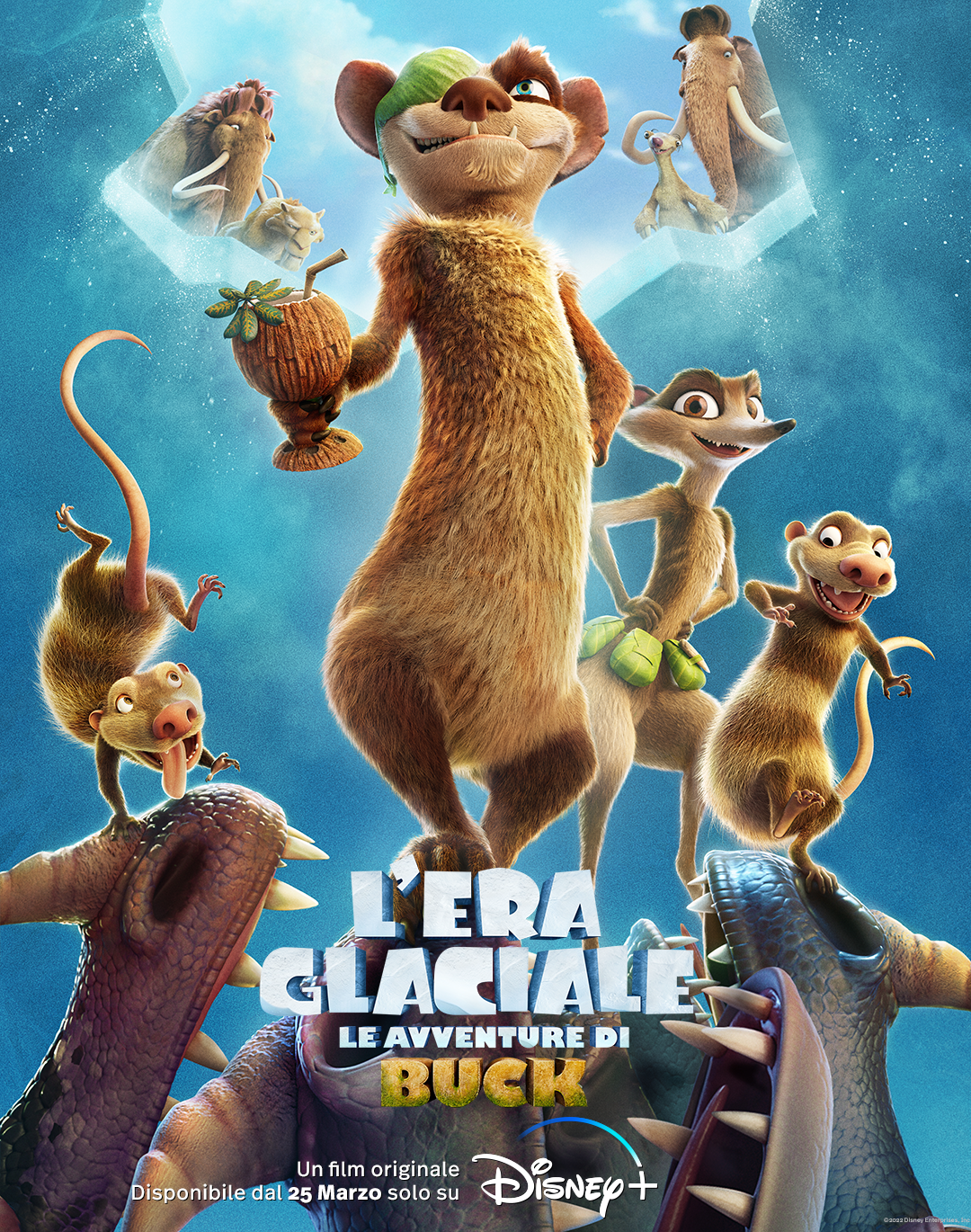 buck e gli altri personaggi nel poster ufficiale de l'era glaciale: le avventure di buck - nerdface