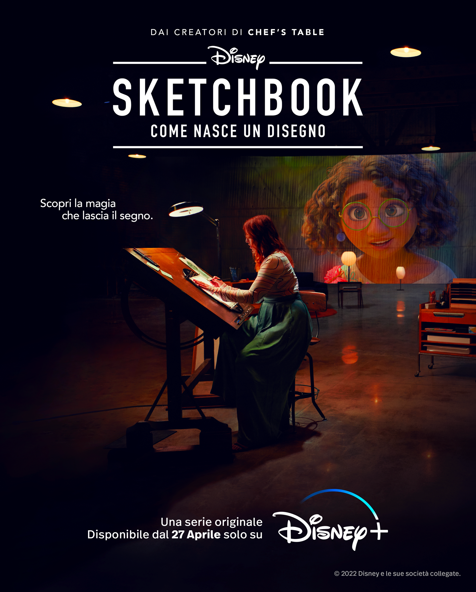 una disegnatrice mette su carta i suoi personaggi nel poster della serie disney+ sketchbook - nerdface