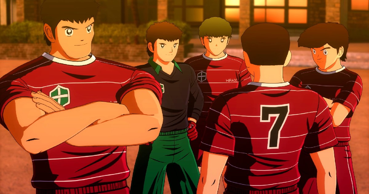 una squadra con la divisa rossa in captain tsubasa rise of new champions - nerdface