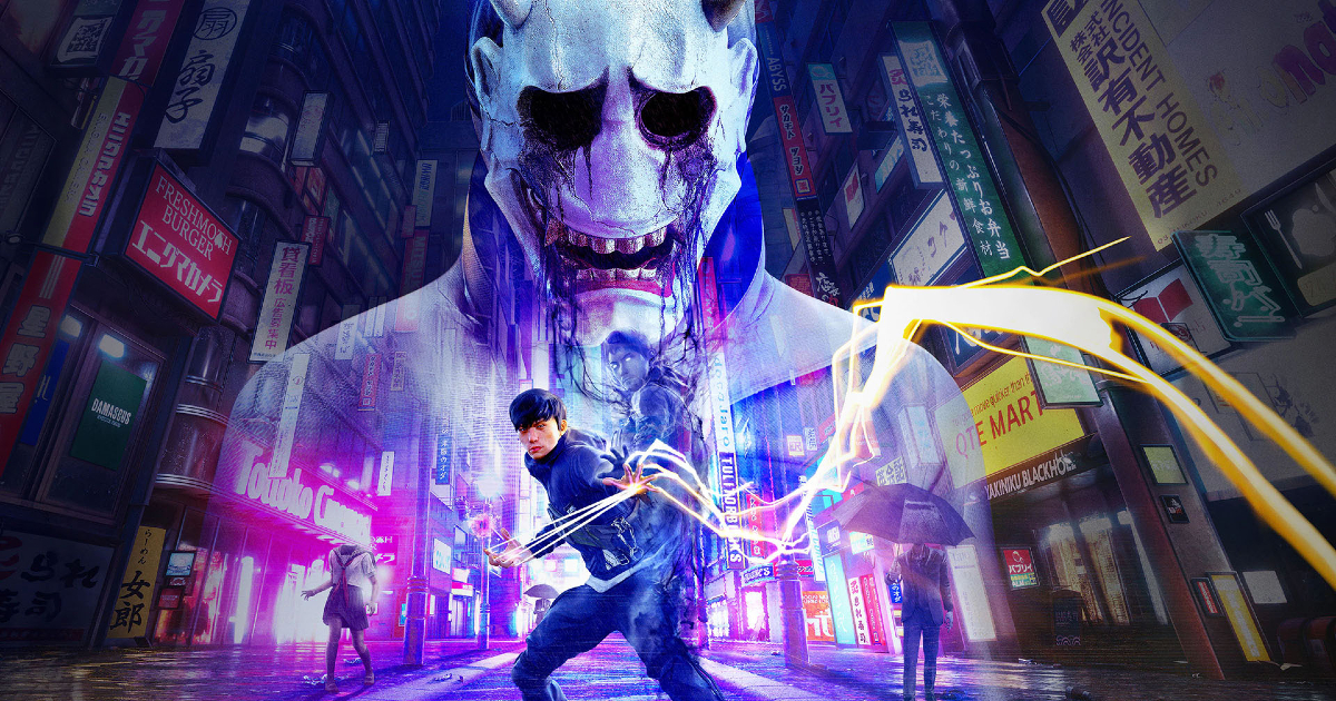 il protagonista di ghostwire: tokyo è in primo piano in un'immagine promozionale del videogame - nerdface