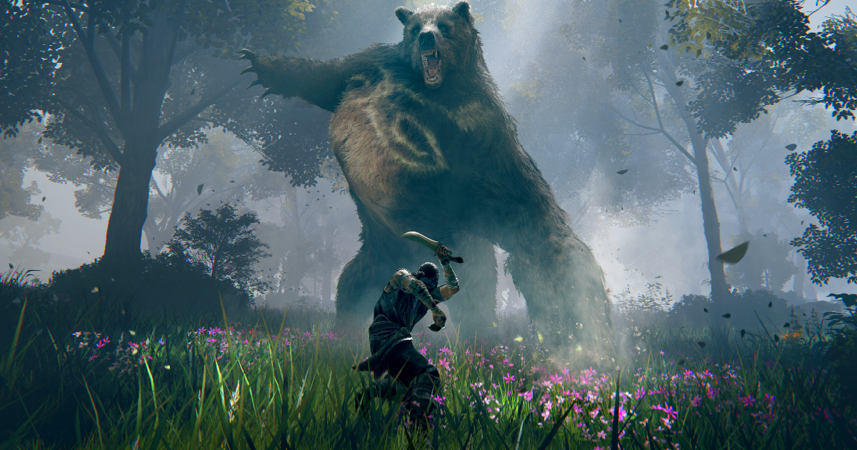 un senzaluce sta per afforntare un orso gigantesco - nerdface