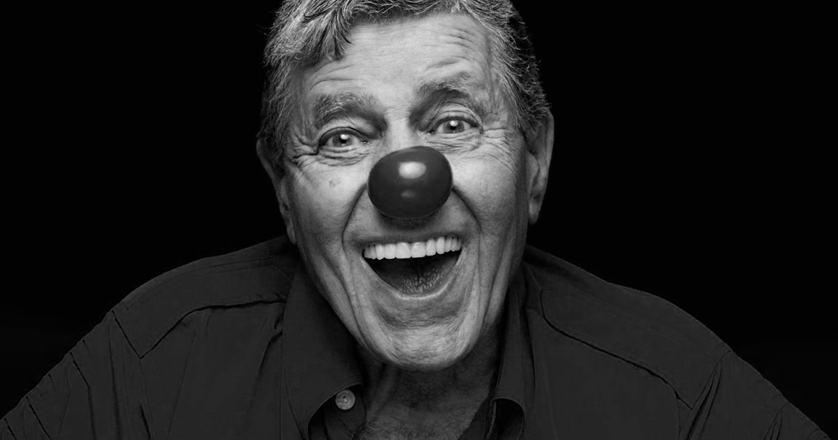 jerry lewis sorride e indossa il naso da clown - nerdface