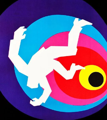 il poster di profondo che richiama vertigo di hitchcock, con un uomo disegnato mentre precipita in una spirale colorata - nerdface