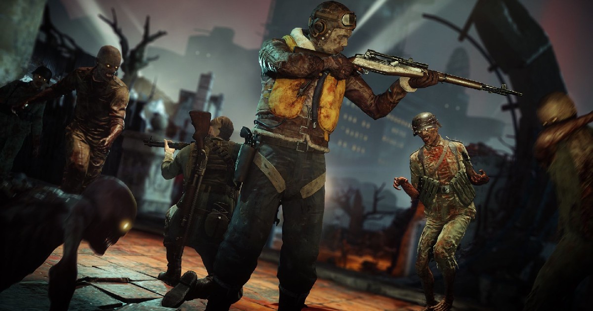 uno zombie imbraccia un fucile in mezzo a un'orda di suoi simili - nerdface