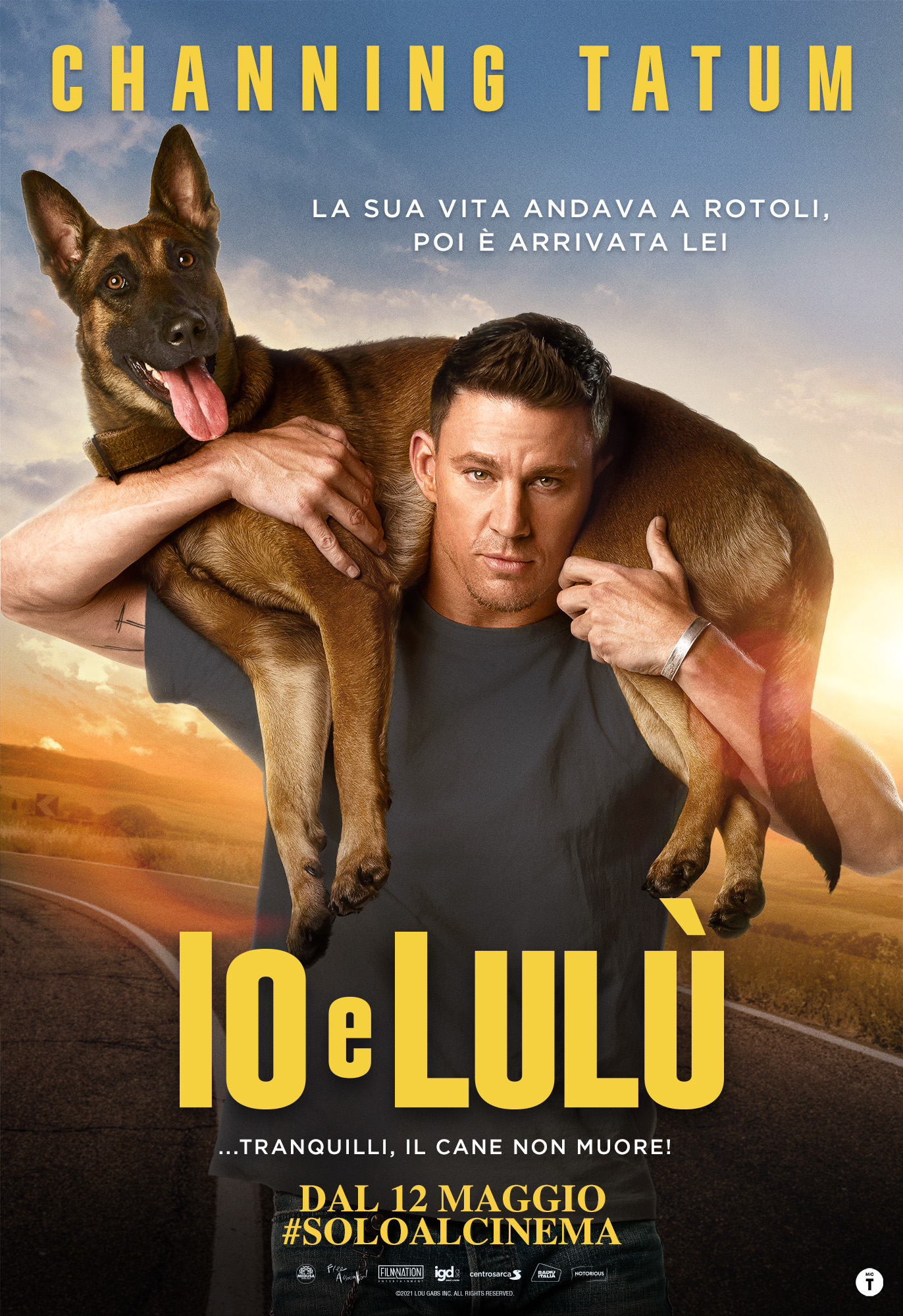 channing tatum tiene sulle spalle il suo cane nel poster di io e lulù - nerdface