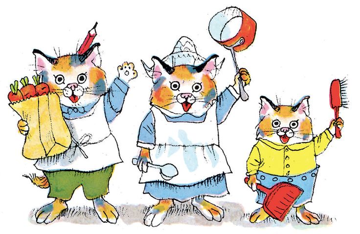 una famiglia di gatti cuochi saluta, forse il suo creatore richard scarry - nerdface